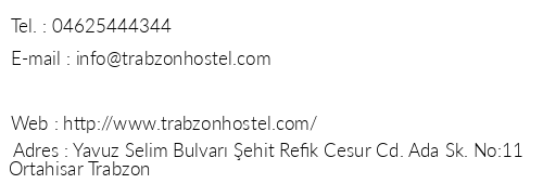 Adelante Trabzon Hostel telefon numaralar, faks, e-mail, posta adresi ve iletiim bilgileri